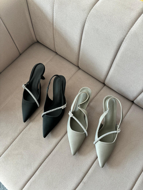 Women Pearls Decor Slid On High Heels